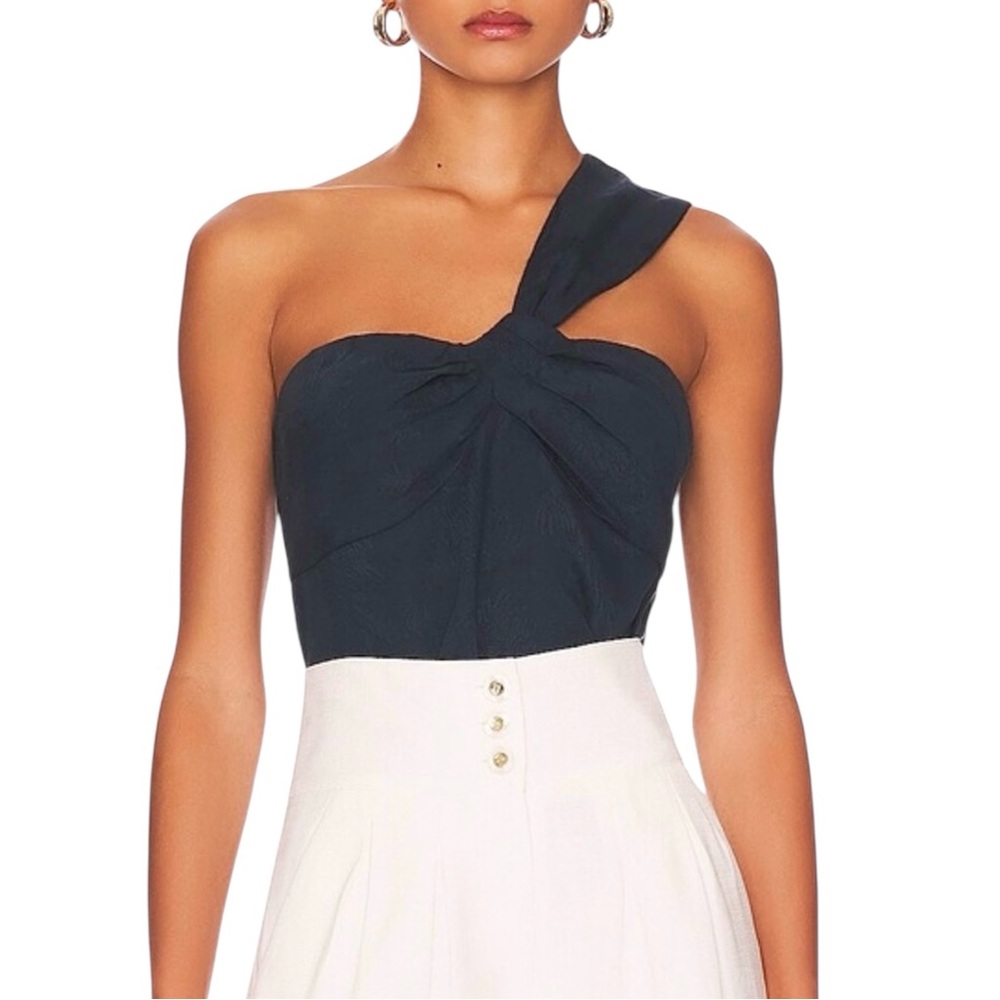 New Veronica Beard Belinda Linen Jacquard One Shoulder Top Sz 10 Blue - Picture 1 of 14